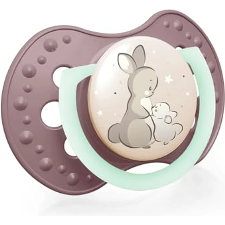 LOVI Dynamic Schnuller, BPA-freier Schnuller aus Silikon mit zusätzlichen Öffnungen, Im Dunkeln leuchtende Schnuller, Hygieneschutzhülle, 2 Stück, Rosa (6-18, Night & Day Girl) – Bild 3