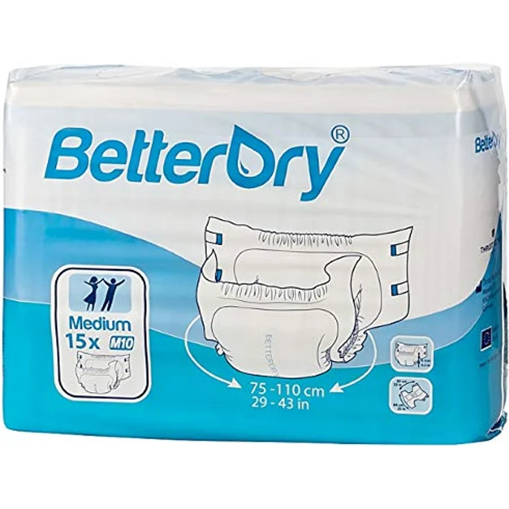 BetterDry Windeln M10 - Medium (75-110 cm) (15-St., Windeln mit Folie) - Saugstarke Inkontinenzwindeln für die Nacht – Bild 2