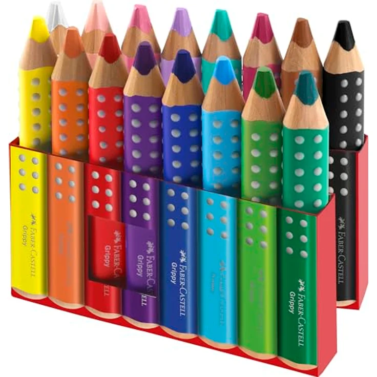Faber-Castell Grippy 110645, Buntstift Set (16-tlg) mit ergonomischer Dreikantform und sicherem Anspitzer, bruchfest und wasservermalbar – Bild 7
