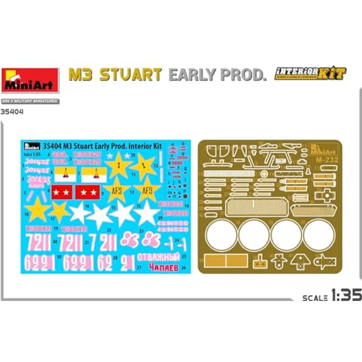 Other 1:35 M3 Stuart, Modellfahrzeug Kit mit Interior und beweglichen Kettengliedern, 7 Varianten Decals – Bild 6