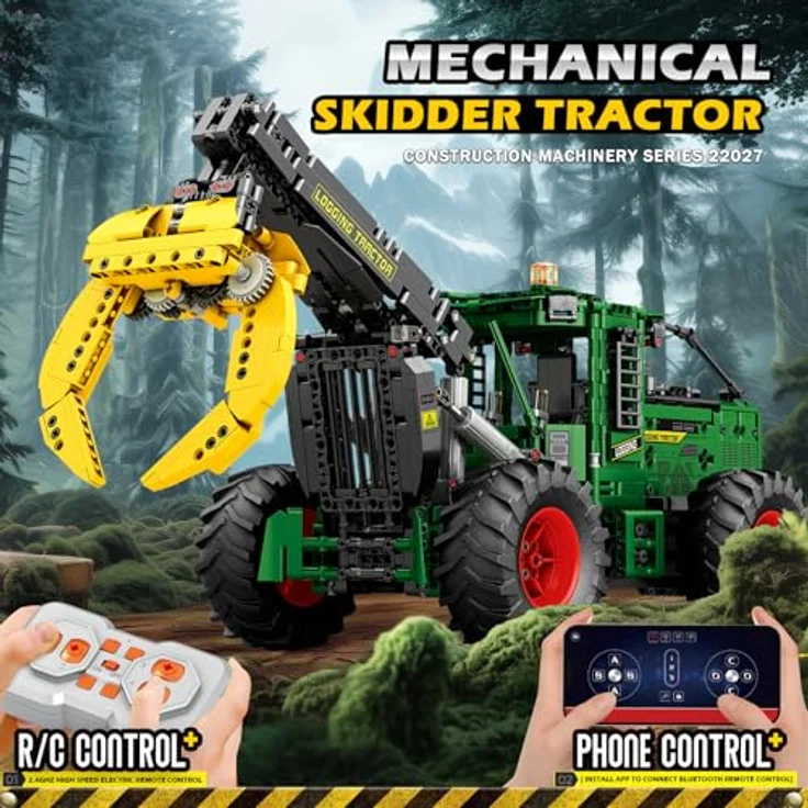Reobrix 22027 Baufahrzeug-Modellbausatz, Technic-Traktor mit 6 Motoren und Fernbedienung, ab 14 Jahren, grünes Design – Bild 2