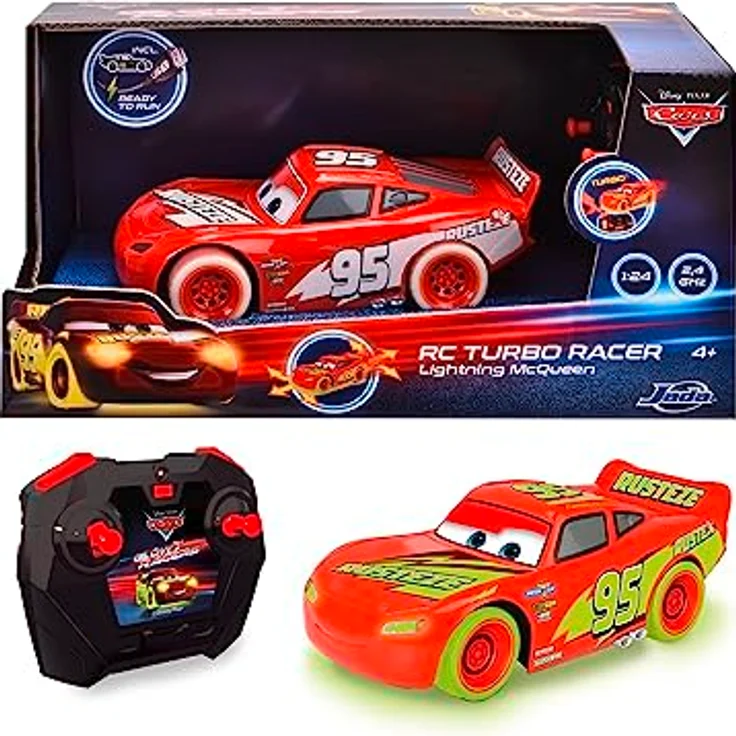 Jada Toys - RC Turbo Racer Lightning McQueen (17 cm) aus Disney Pixars Cars - ferngesteuertes Auto ab 4 Jahre, leuchtet im Dunkeln, Spielzeugauto für Kinder mit 2-Kanal-Fernbedienung (2,4 GHz) – Bild 5