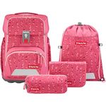 Step by Step Basis Schulranzen-Set „Pink Bubbles“, ergonomischer Tornister in rosa, 4-teilig, mit Reflektoren, Hüft- und Brustgurt, für Kinder ab der 1. Klasse, 20 Liter