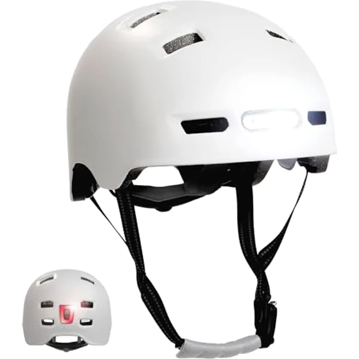 Crazy Safety Vertigo Matt Weiß Fahrradhelm mit Vorder- und Rücklicht USB| Skater-Helm für Roller, Skateboard, Inline-Skates und BMX-Fahrräder, City-Fahrradhelm für Männer und Frauen | M 54-57cm – Bild 1