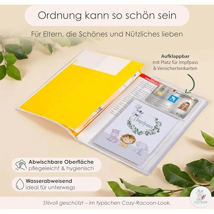 Cozy Racoon U-Heft- und Impfpasshülle ohne Personalisierung| 3- teiliges Set |Hochwertige Hülle für Untersuchungsheft und Impfpass Deines Kindes | Süße Tiere – Bild 7