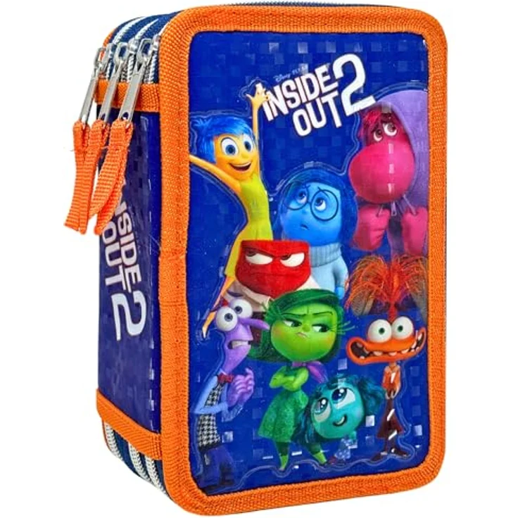 Clondo 3D Federmäppchen, dreifach gefüllt mit 44 Schulzubehör, 3 Fächer, 20 cm, für Inside Out Fans, bunt – Bild 1