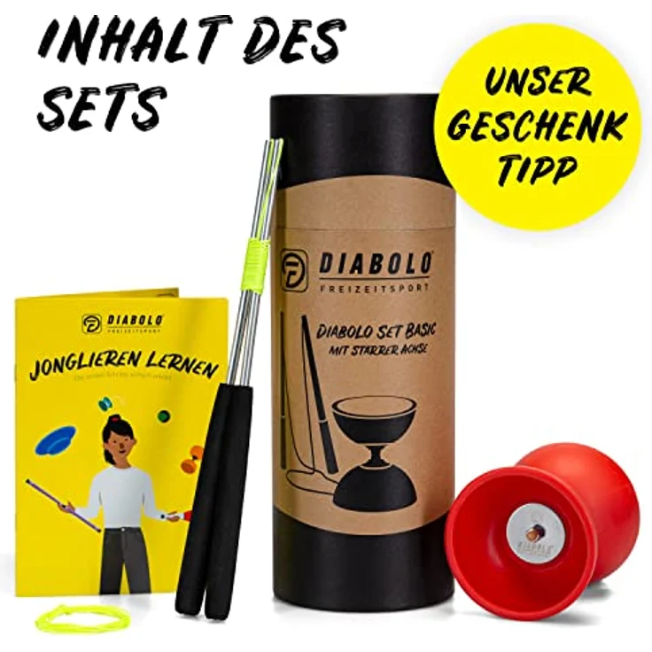 Diabolo Freizeitsport Jonglier-Set Basic mit Diabolo (rot), Handsticks aus Aluminium, Ersatzschnur (160cm) und Gedruckter Anleitung - ideal zum Verschenken für Kinder, Einsteiger & Anfänger – Bild 6