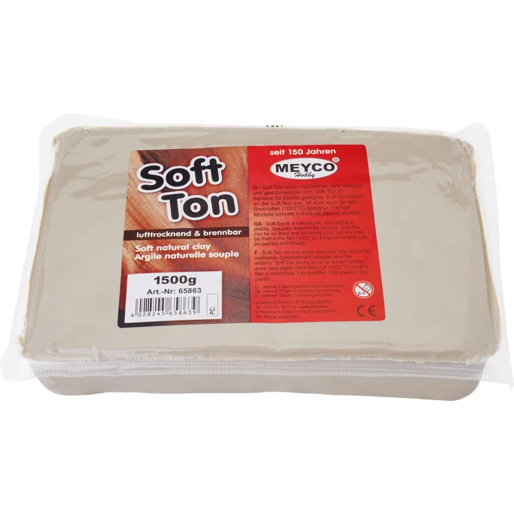MEYCO Hobby Modelliermasse Soft Ton, 1,5 kg - Lufttrocknend, Basteln