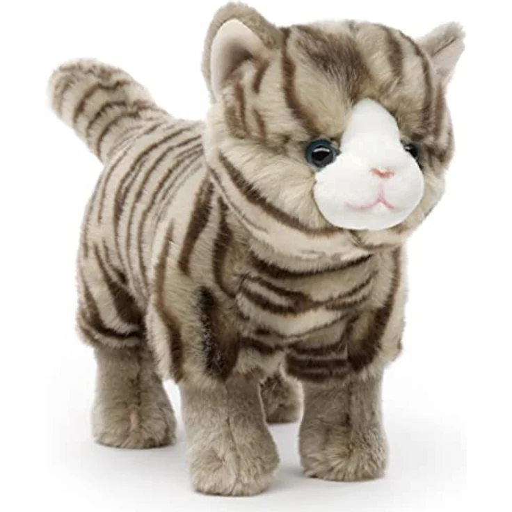 Uni-Toys - Katze mit Stimme (grau-getigert), stehend - 35 cm (Länge) - Plüsch-Kätzchen - Plüschtier, Kuscheltier - Preisvergleich – Bild 1