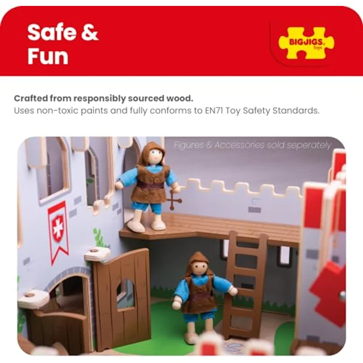 Bigjigs König George's Schloss, Holzspielzeug mit funktionierender Zugbrücke und Geheimtür für kreative Rollenspiele – Bild 4
