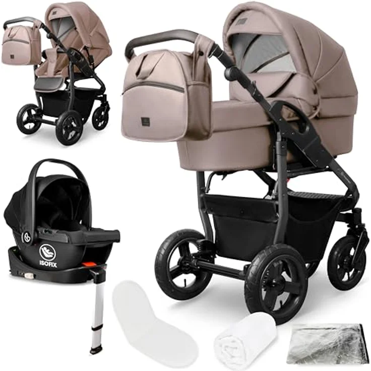 Bergsteiger Capri Kombikinderwagen 4-in-1, Babywanne, Sportsitz, i-Size Babyschale & Isofix-Station, höhenverstellbar, faltbar, mit Zubehör – Bild 1