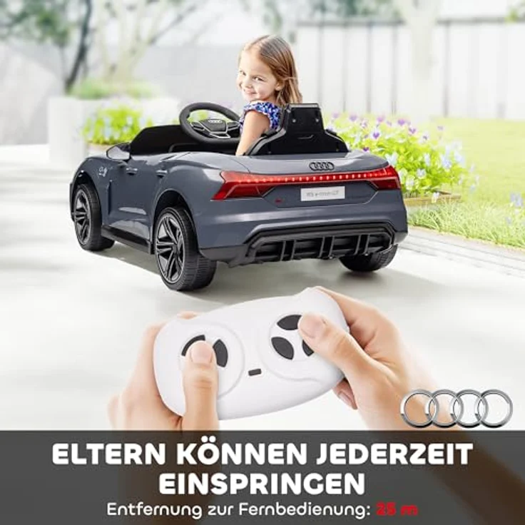 HOMCOM AUDI RS E-tron GT Kinder Elektroauto 12V mit 2,4 GHz Fernbedienung, 2 Motoren, gefederte Räder, Hupe, Scheinwerfer, Musik, sanfter Start, grau, für 3-5 Jahre – Bild 4