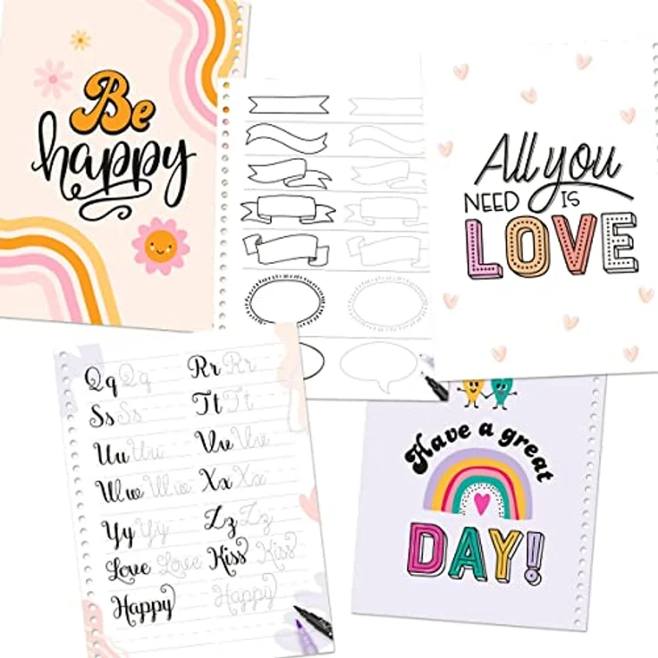 Depesche 12158 TOPModel-Malbuch und Handlettering Anleitungen und Schrift-Ideen zum Üben, Einer Schablone und einem Stifte Set mit Täschchen – Bild 5