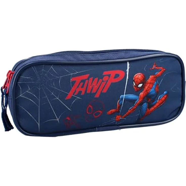 Captain Marvel Spider-Man Federtasche Thwip, blau, mit Reißverschluss und Platz für Schreibutensilien, 22 cm x 8 cm