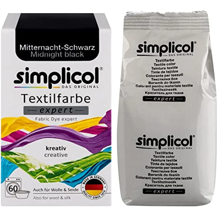 simplicol Textilfarbe expert Mitternacht-Schwarz 1718 - Zum Umfärben und Auffrischen von Kleidung, Waschmaschinenfest, für Baumwolle, Wolle, Seide, Leinen, Viskose & Mischgewebe – Bild 2