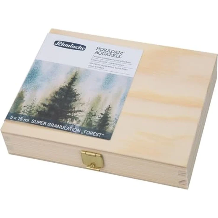 Schmincke HORADAM® AQUARELL Super Granulation Set Wald, 5 x 15 ml Tuben mit starken granulierenden Farbtönen, Holzkasten, ideal für natürliche Strukturen – Bild 2