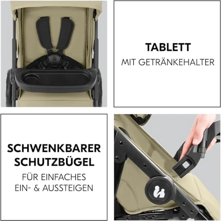 Hauck Kinderwagen Shop N Care, Klappbuggy bis 25 kg mit Liegefunktion, Getränkehalter und Snack Tablett, Klein Zusammenklappbar, Sonnenverdeck (UPF 50+), XL Korb (Olive) - Preisvergleich – Bild 5