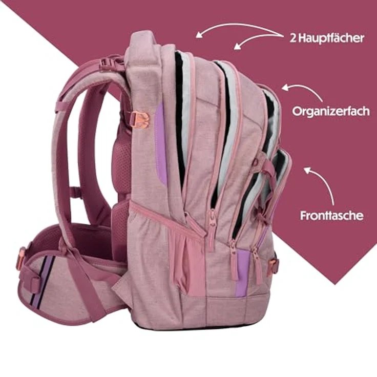 Coocazoo Schulrucksack Mate „Mixed Faded Rose”, ergonomischer & anpassbarer Tornister, höhenverstellbar, mit Brustgurt & Hüftgurt, 30 Liter Volumen, recyceltes Material, ab der 3. Klasse – Bild 3