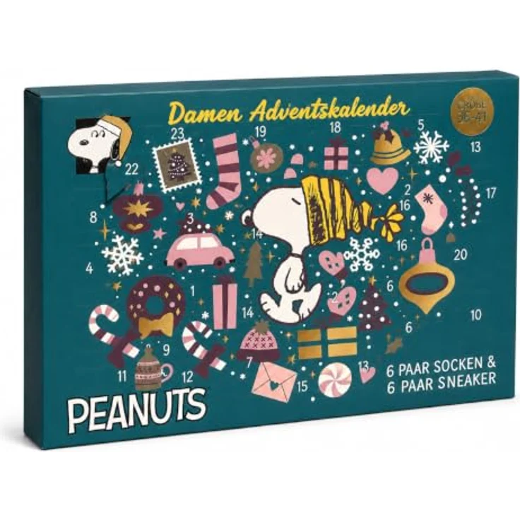 Sockswear Peanuts Socken Adventskalender, Größe 37-41, mehrfarbig, 75% Baumwolle – Bild 1