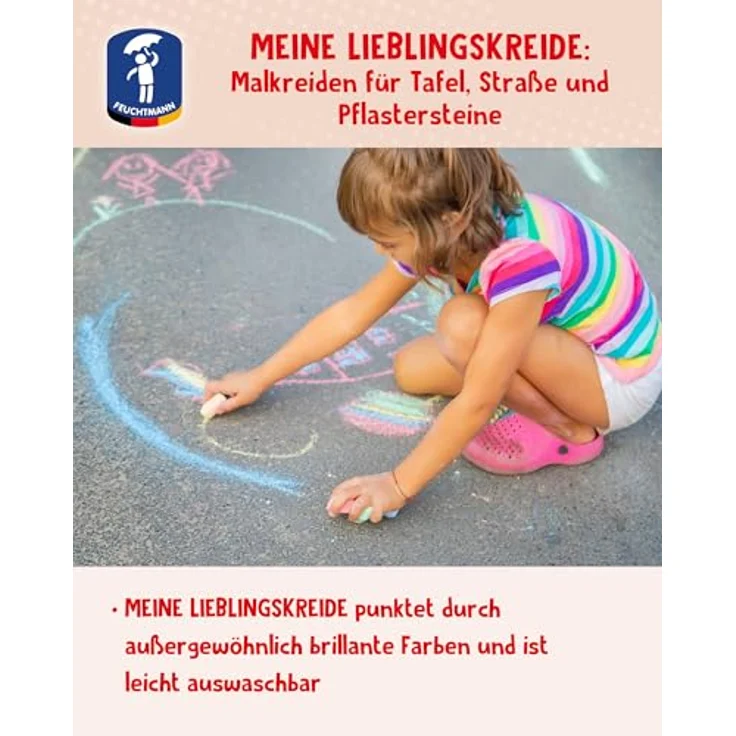 Feuchtmann MEINE LIEBLINGSKREIDE Basic Mini, 5 x 24g bunte Kreidestifte in Weiß, Gelb, Rot, Grün und Blau, für Straße und Tafel ohne zu verkratzen – Bild 2