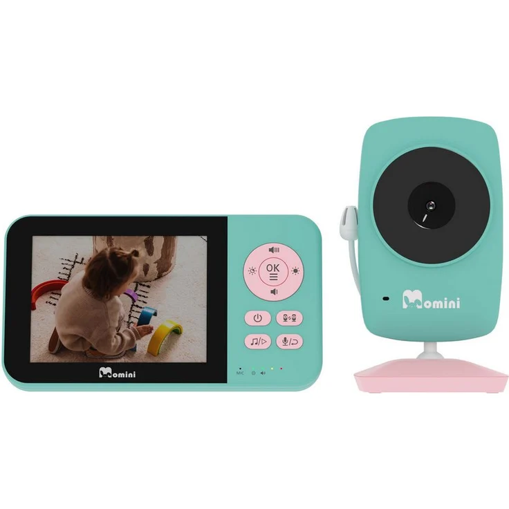 MOMINI Blissview, Video-Babyphone mit 3,2-Zoll-HD-Bildschirm, 360°-Rotationskamera, Zwei-Wege-Audio und Temperatursensor