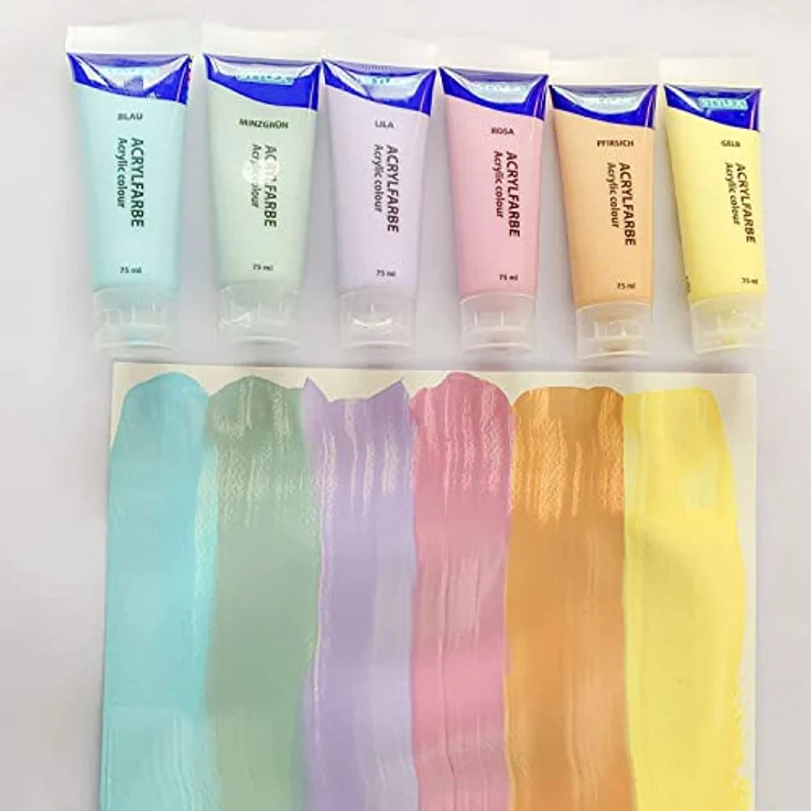 Stylex 28629 Pastell Acrylfarben Set, 6 Tuben á 75 ml, matt, lichtbeständig, schnelltrocknend, wasserfest, hohe Deck- und Farbkraft – Bild 3