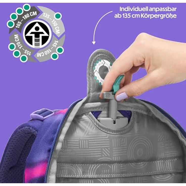 Coocazoo Mate Schulrucksack „Aurora Glow”, ergonomischer & anpassbarer Tornister, höhen- & größenverstellbar, lila, mit Brustgurt & Hüftgurt, für die 3. Klasse – Bild 5