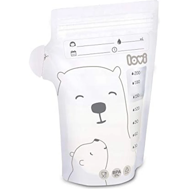 LOVI Buddy Bear Muttermilchbeutel, 25 Beutel à 200 ml, zweischichtiges Material mit sicherem Verschluss, zur Aufbewahrung im Kühlschrank oder Gefrierfach – Bild 2