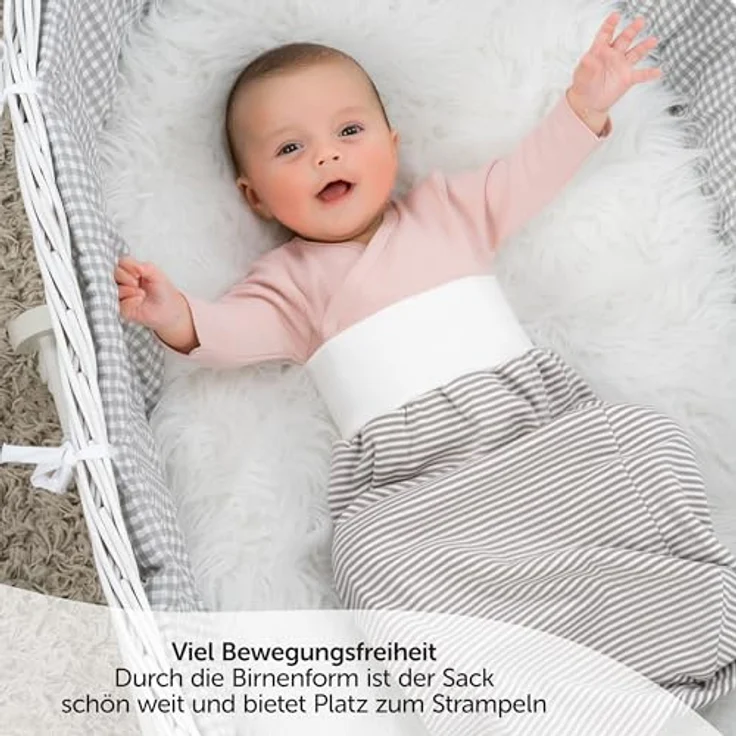 LaLoona Baby Strampelsack, leichter Schlafsack ohne Oberteil, Oeko-TEX® Standard 100, TOG 0,5, Streifen Weiß Beige – Bild 3
