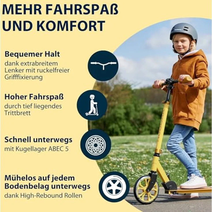Hudora Cityroller Scooter Up 200, höhenverstellbarer und einklappbarer Kick-Scooter für Kinder, Alu-Leichtbauweise, Zweifarbendesign, mit Reflektoren – Bild 4