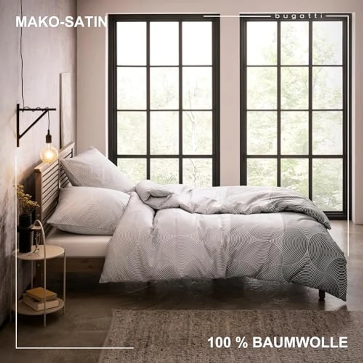 bugatti Bettwäsche 155x220 cm, 100% Baumwolle, Reißverschluss, Mako Satinbettwäsche Kreise grafisch grau - Preisvergleich – Bild 2