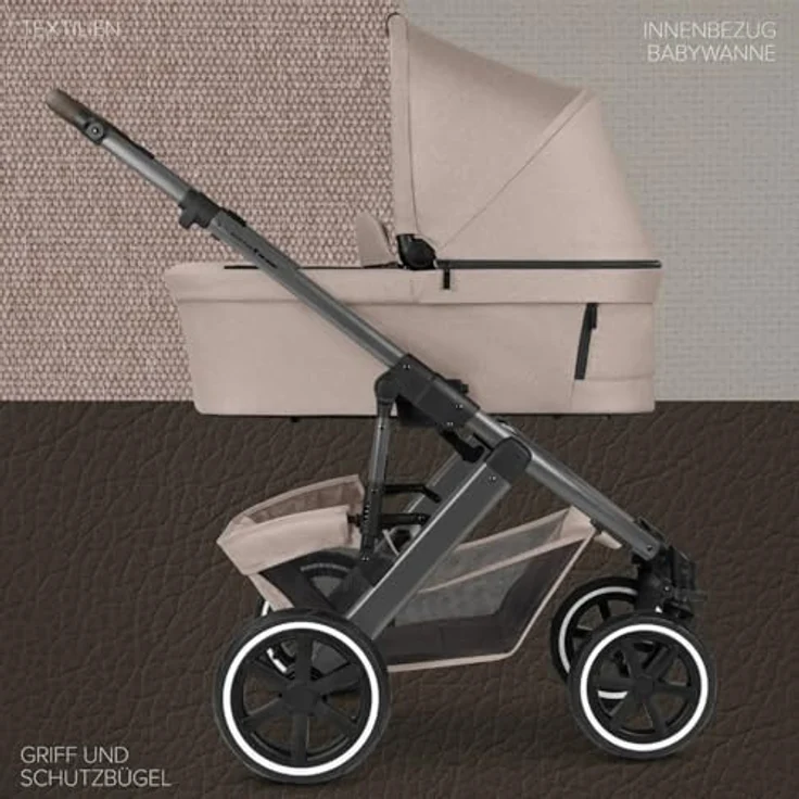 ABC Design Kombikinderwagen Salsa 5 Air, Beige, Textil, mit Feststellbremse, Federung, abnehmbarer Verdeckung und 5-Punkte-Gurt, geeignet für Babyschale – Bild 2