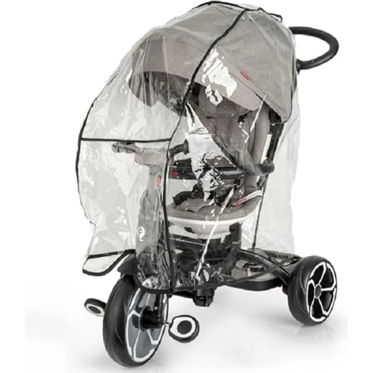 QPLAY Regenschutz für Kinderwagen, universal, transparenter Kunststoff, wasserdicht und winddicht, einfache Handhabung mit Reißverschluss, optimale Belüftung und Sichtbarkeit, ohne schädliche Substanzen