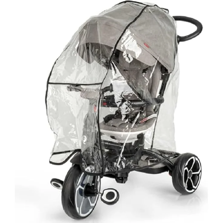 QPLAY Regenschutz für Kinderwagen, universal, transparenter Kunststoff, wasserdicht und winddicht, einfache Handhabung mit Reißverschluss, optimale Belüftung und Sichtbarkeit, ohne schädliche Substanzen – Bild 1
