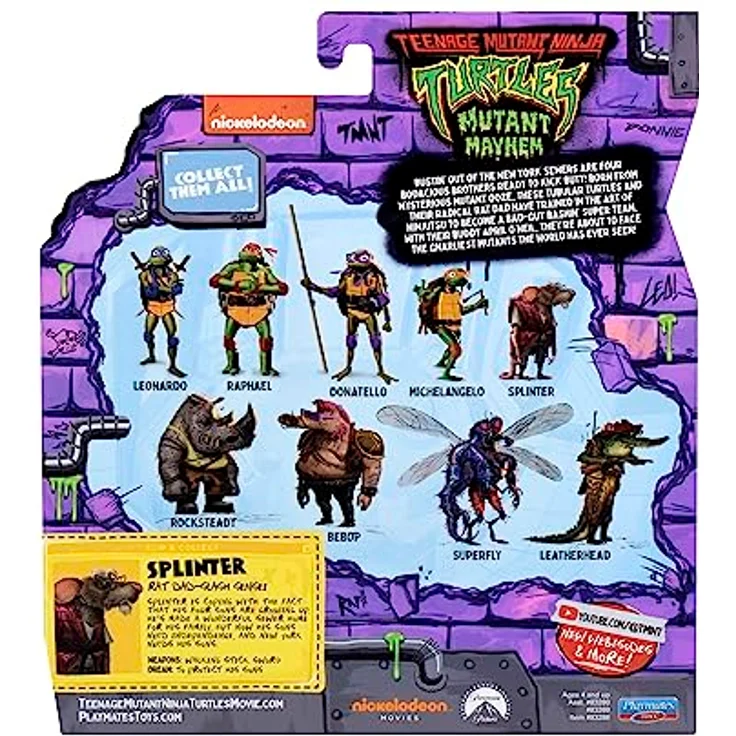 Teenage Mutant Ninja Turtles Splinter Basic Figure, authentische Sammlerfigur mit 10 Gelenken und Zubehör – Bild 5