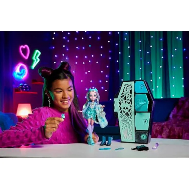 Monster High-Puppe und verschiedene Outfits, Lagoona Blue, Skulltimate Secrets: Fearidescent-Serie, Spind mit über 19 Überraschungen, HNF77 – Bild 2