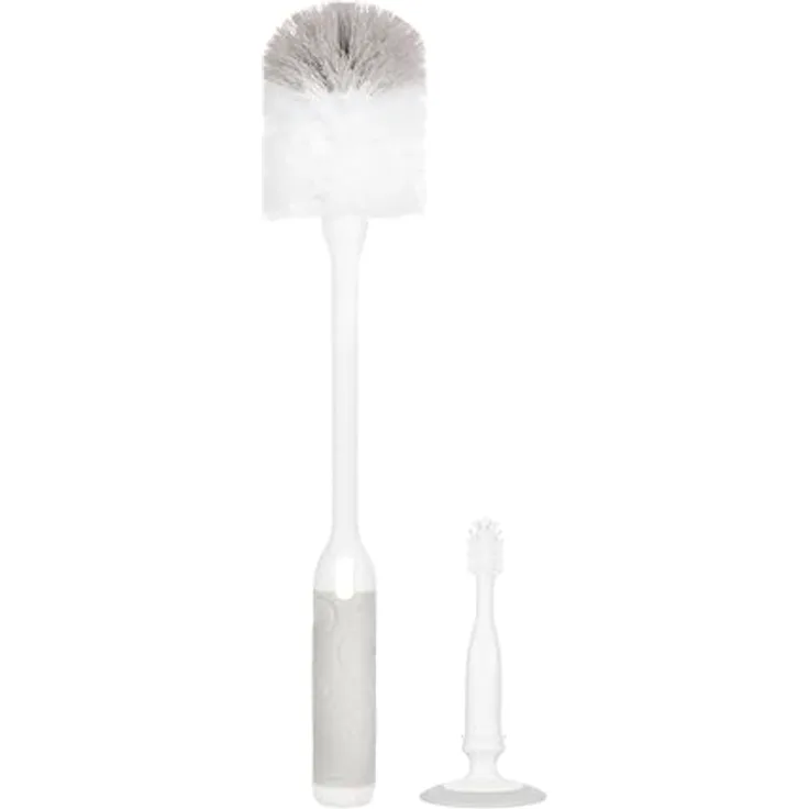 Ubbi Deluxe Baby Bottle Brush Set, 2-in-1 Flaschen- und Nippelbürste mit Saugnapf, hygienisch und langlebig, grau