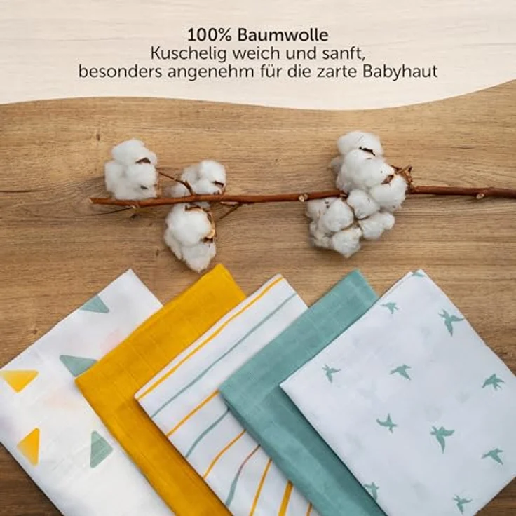 LaLoona Mullwindeln 3er Pack 70x70 cm - Oeko-TEX® Standard 100 geprüfte Baby Stoffwindeln, sehr weich, 100% Baumwolle in Gelb – Bild 3
