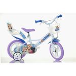 Dino Kinderfahrrad Snow Queen Eiskönigin 12 Zoll, 1 Gang, mit Stützrädern, Korb und Puppensitz, in Pink
