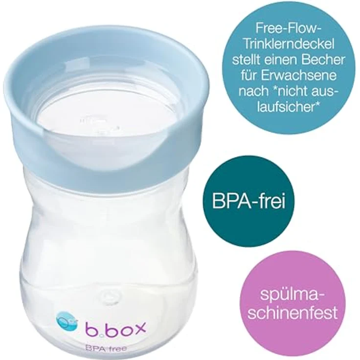 B.Box Trainer Cup, Trinklernbecher für Kinder, 240 ml, blau, BPA-frei, spülmaschinenfest – Bild 2