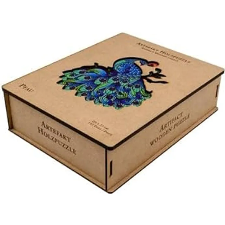 Philos 9081 - Artefakt Holzpuzzle 2 in 1 Pfau, 132 Teile, in Holzbox, 6 Jahre, 1 Spieler