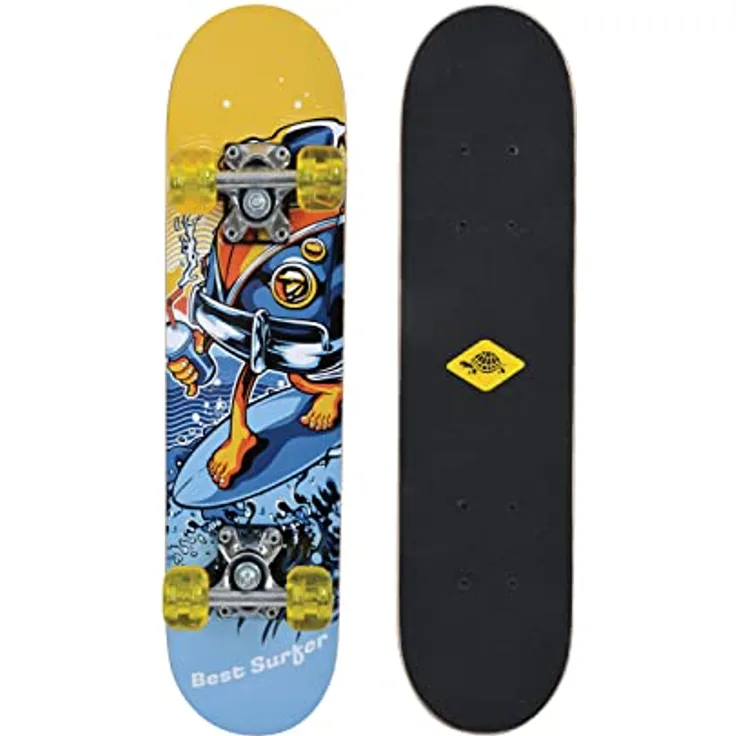 Schildkröt® Junior Skateboard 24, Design: Best Surfer, Wooden Deck 60.5 x 15 cm, PU Wheels 50 x 30 mm, Sticker Design, 510620