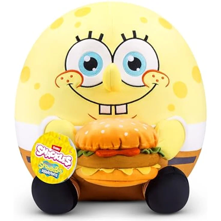 Snackles Spongebob Schwammkopf, 35 cm Plüschspielzeug mit Krabby Patty Snack-Accessoire, weicher Plüsch und süße Persönlichkeit von ZURU – Bild 1