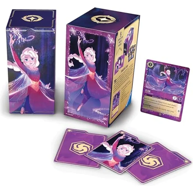 Ravensburger Disney Lorcana Fabled Elsa Gift Box, exklusive "Glimmer-Foil" Promokarte und 5 Booster Packs, Sammelkarten-Geschenkbox für bis zu 250 Karten