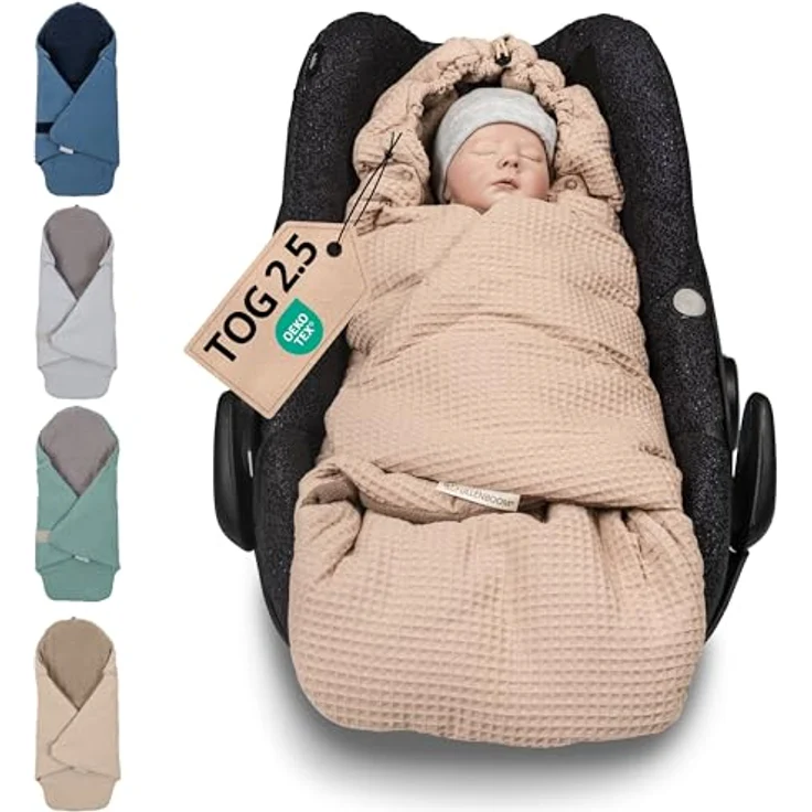 ULLENBOOM ® Einschlagdecke Babyschale, Für Winter geeignet, Sand (Made in EU) - Babydecke für Autositz (z. B. Maxi Cosi ®) oder Kinderwagen, ideale Decke für Babys – Bild 2