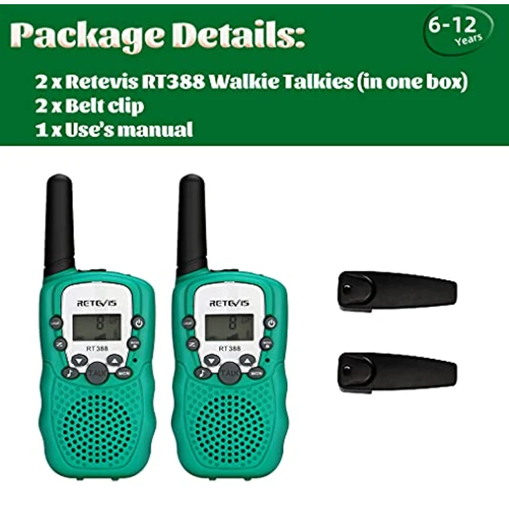 Retevis RT388 Walkie Talkies für Kinder, größere Reichweite 8 Kanäle Taschenlampe VOX, Spielzeug Geschenk ab 3-12 Funkgerät, für Camping Wandern, Garten (2er Pack, Grün) – Bild 8