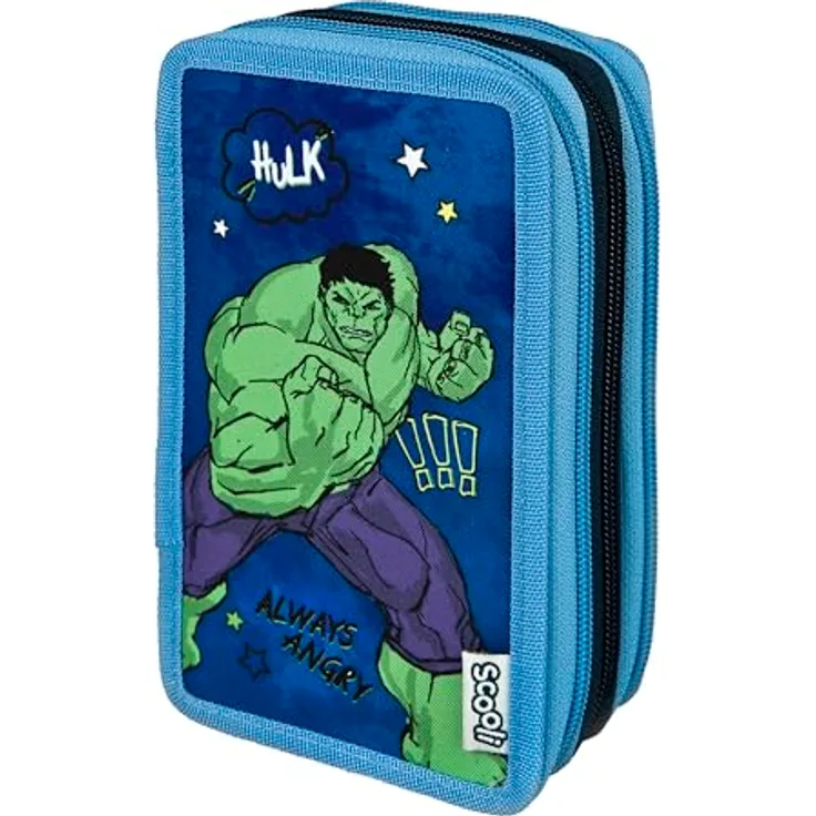 Scooli - Tripledecker Schüleretui Avengers - Großes Schüleretui mit hochwertigen Stiften - praktisch und funktional - für die Schule und unterwegs - hochwertige Qualität - ab 6 Jahren