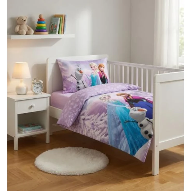 Brandmac Bettwäsche Eiskönigin, 100 % Baumwolle, Bettbezug für kleines Bett, 100 x 135 cm + Kissenbezug 40 x 60 cm, wendbar, mit Elsa, Anna und Olaf, bunt – Bild 6