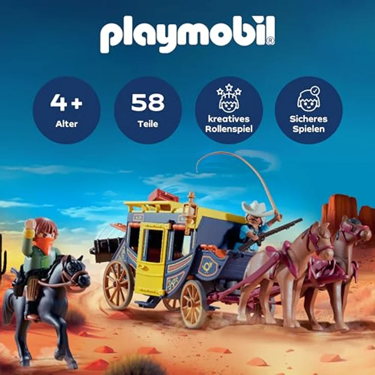 PLAYMOBIL Postkutschenüberfall, Spielset mit Figuren & Pferden, für Kinder ab 4 Jahren, fördert Kreativität & Rollenspiel, 71862 – Bild 2