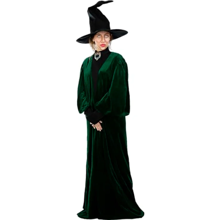 Funidelia Minerva McGonagall Kostüm Harry Potter für Damen, Dunkelgrün, Größe S-M, mit Kleid, Tunika und Hut, 100% Polyester, offiziell lizenziert – Bild 1